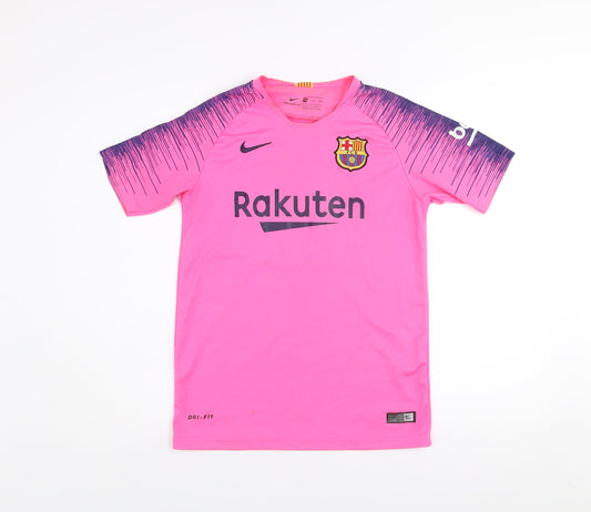 Nike Boys Pink Barcelona Messi 10 Dri-Fit Short Sleeve Football Jersey 176