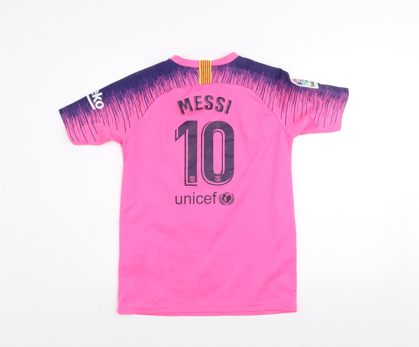 Nike Boys Pink Barcelona Messi 10 Dri-Fit Short Sleeve Football Jersey 176