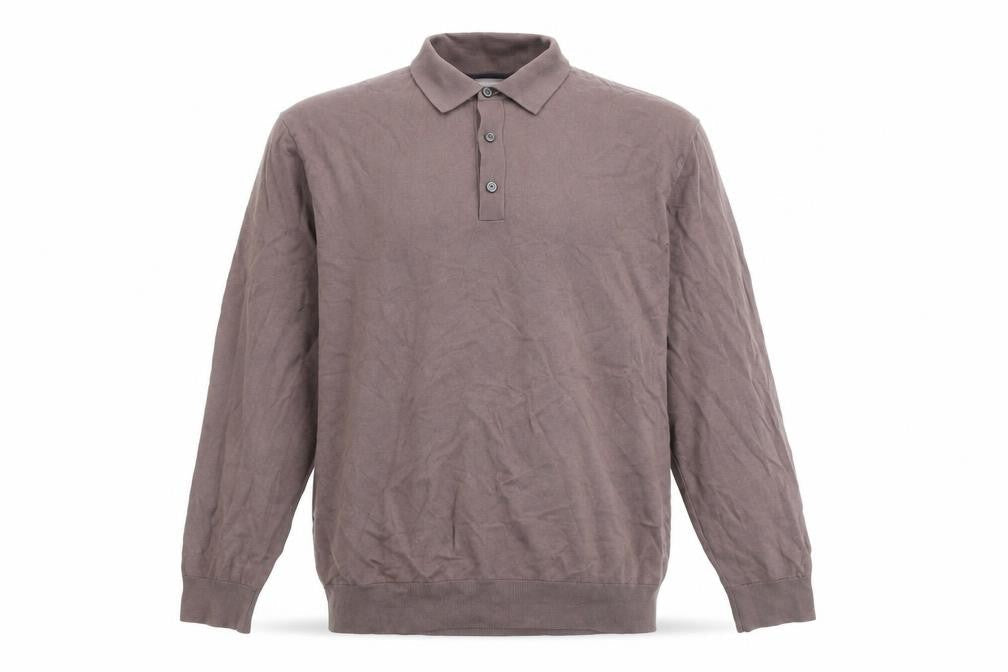 Next Men's Brown XL Long Sleeve Collared Knit Button-Up Top