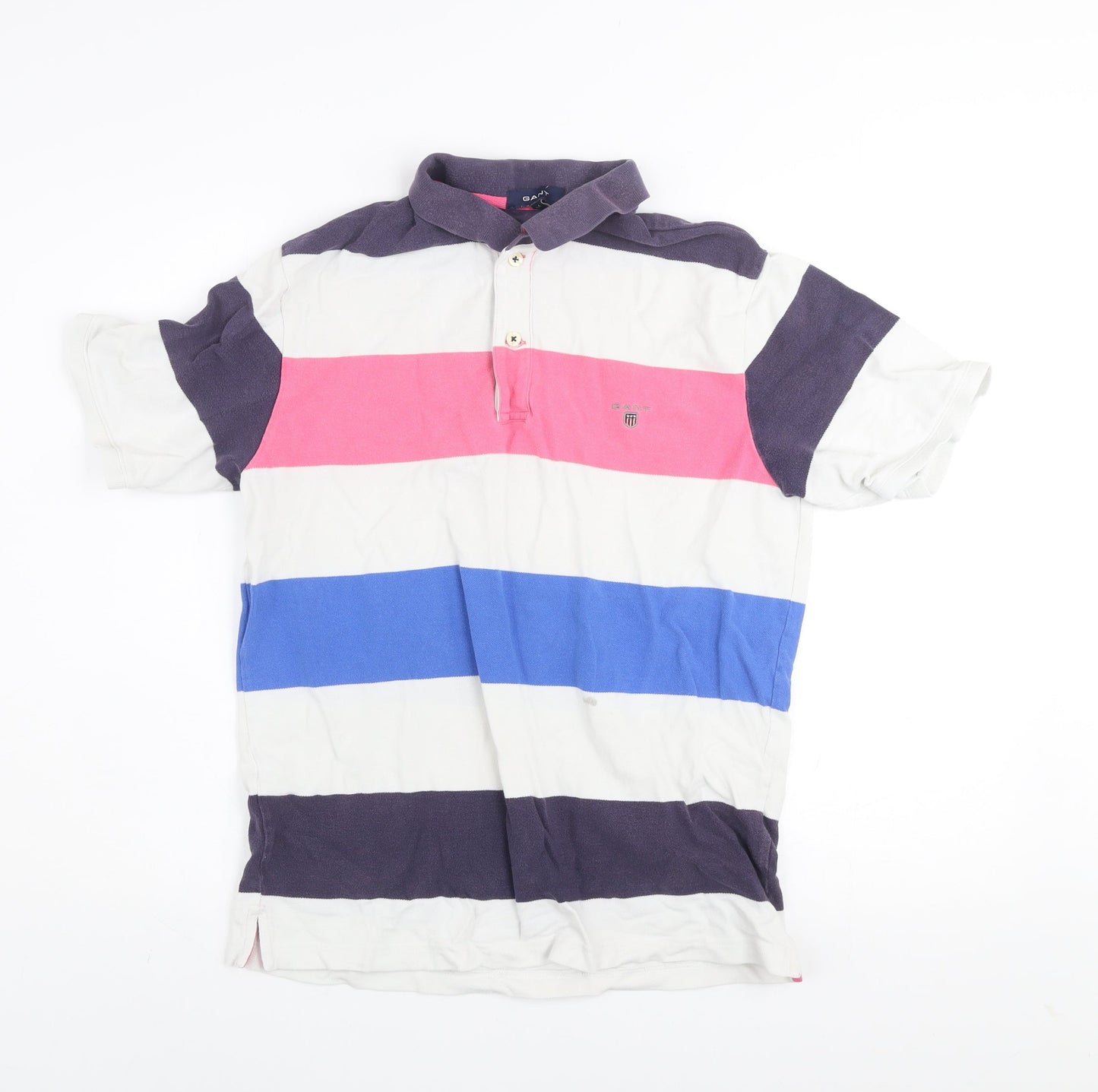 GANT Men's Multicoloured Striped Cotton Polo Shirt Size M