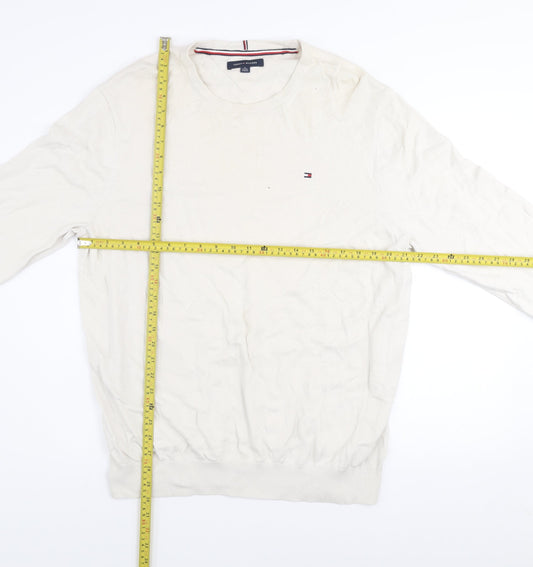 Tommy Hilfiger Men's Ivory Cotton Crew Neck Jumper XL