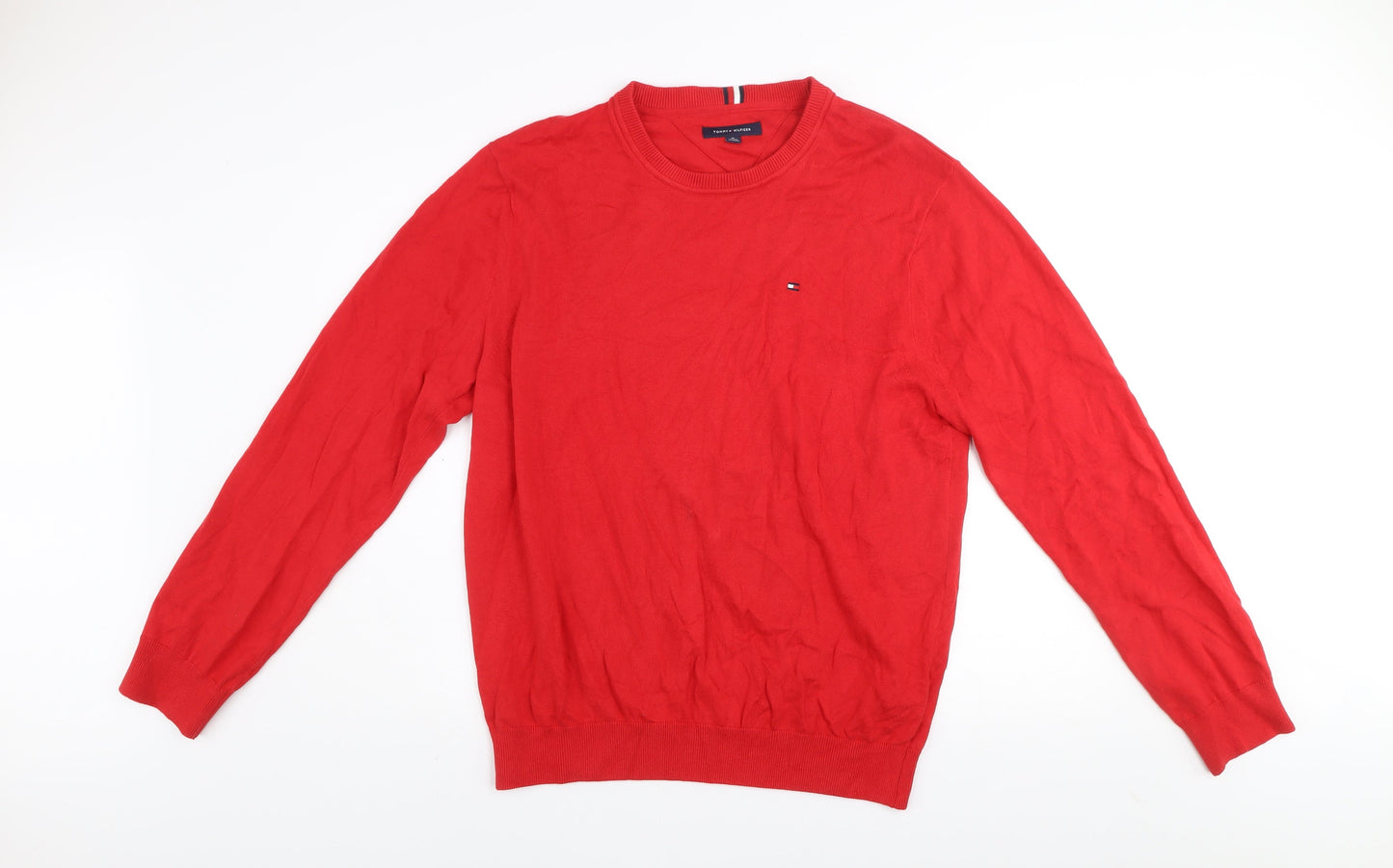 Tommy Hilfiger Men's Red Cotton Crew Neck Pullover Jumper XL
