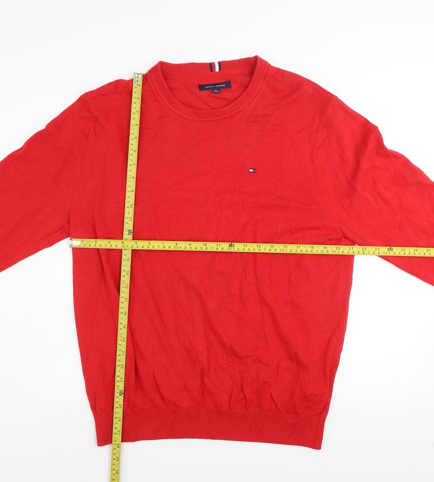 Tommy Hilfiger Men's Red Cotton Crew Neck Pullover Jumper XL