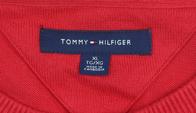 Tommy Hilfiger Men's Red Cotton Crew Neck Pullover Jumper XL