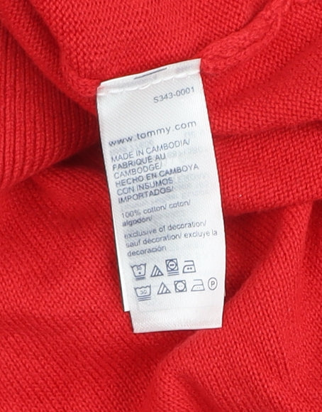 Tommy Hilfiger Men's Red Cotton Crew Neck Pullover Jumper XL