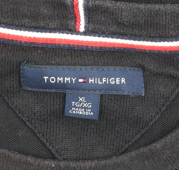 Tommy Hilfiger Men’s Black XL Cotton Crew Neck Pullover Jumper