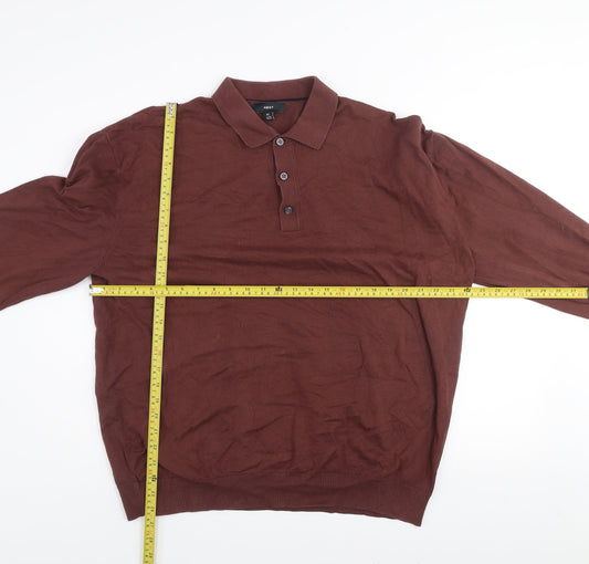 Next Men’s Brown Collared Henley Cotton Jumper XL Regular Fit