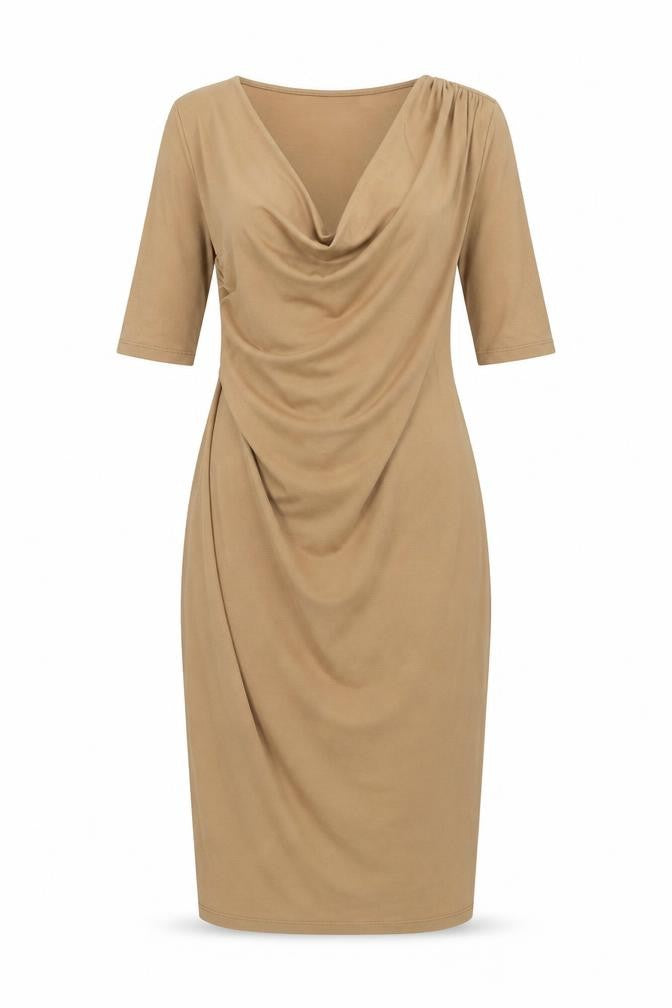 ZARA Women Brown Long Bodycon Cowl Neck Jersey Dress Size M