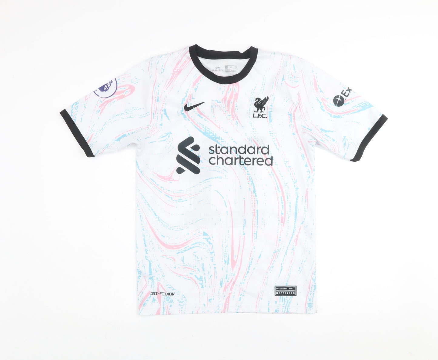 Nike Boys White Liverpool FC Football Jersey T-Shirt Size 176 Dri-FIT