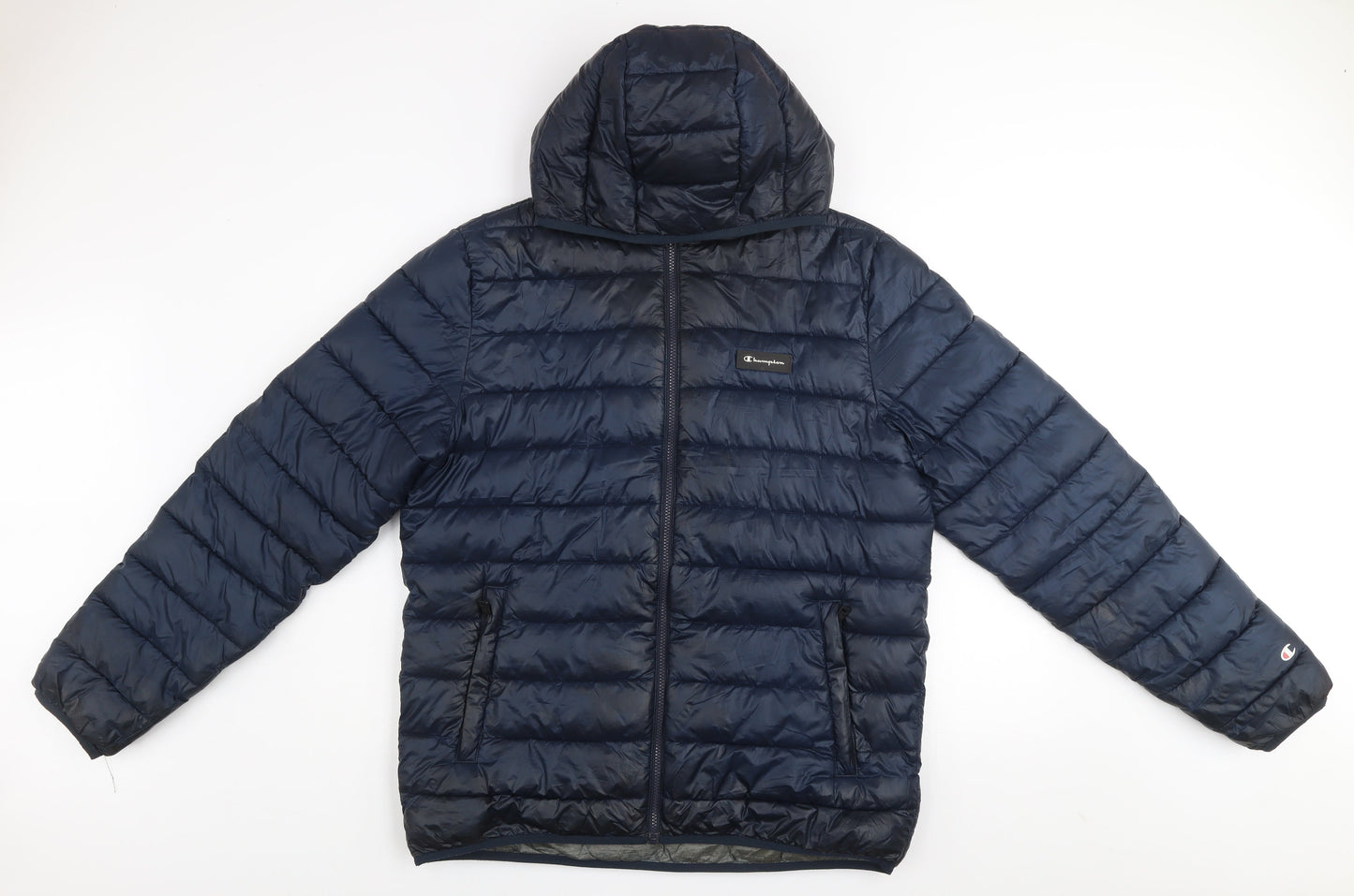 Champion Men's Blue XL Hooded Puffer Jacket Lightweight Zip Coat