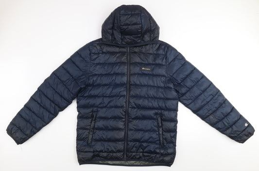 Champion Men's Blue XL Hooded Puffer Jacket Lightweight Zip Coat