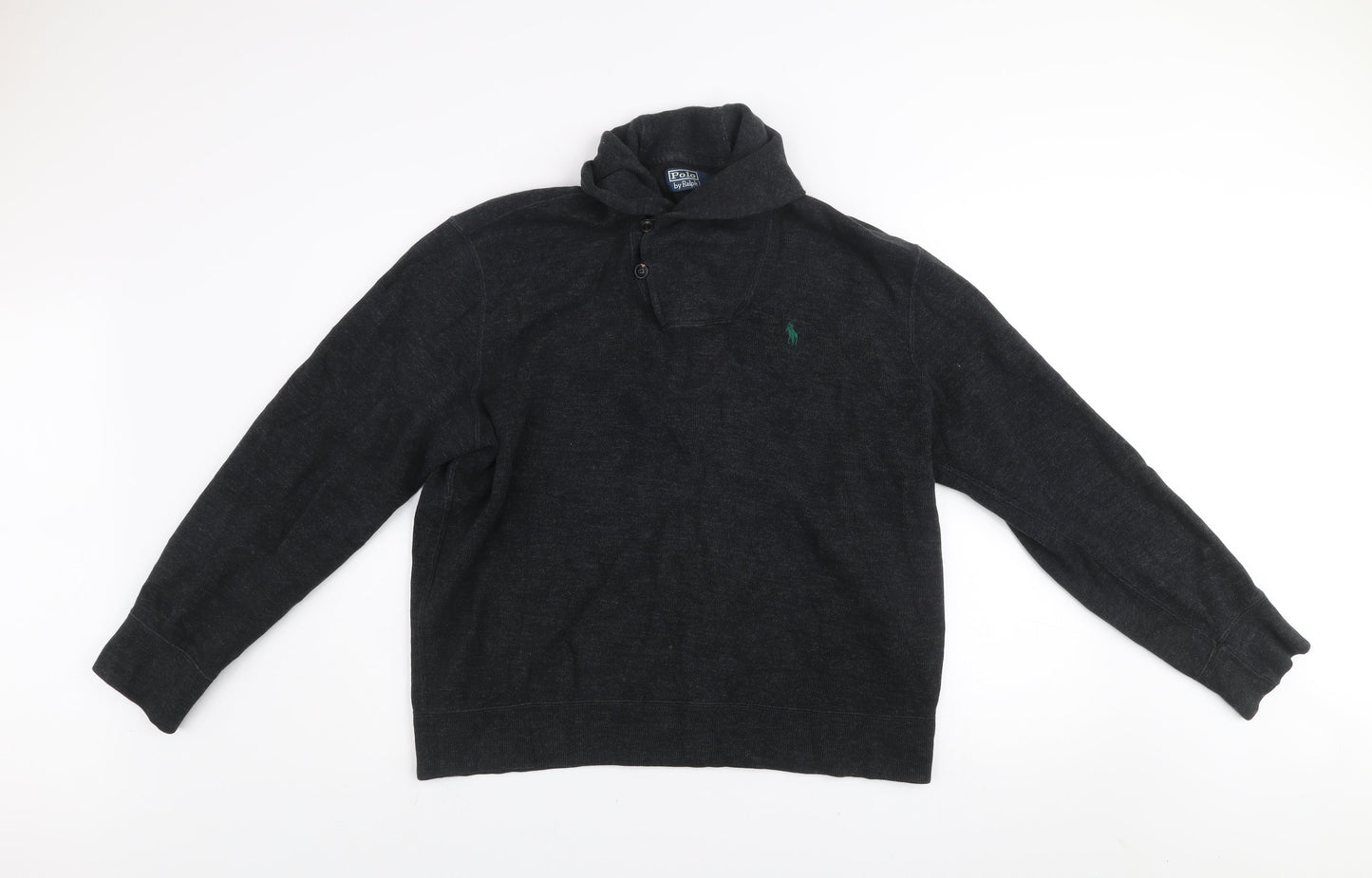 Ralph Lauren Men Black Henley Cotton Jumper L Regular Fit