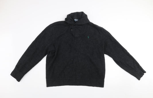 Ralph Lauren Men Black Henley Cotton Jumper L Regular Fit