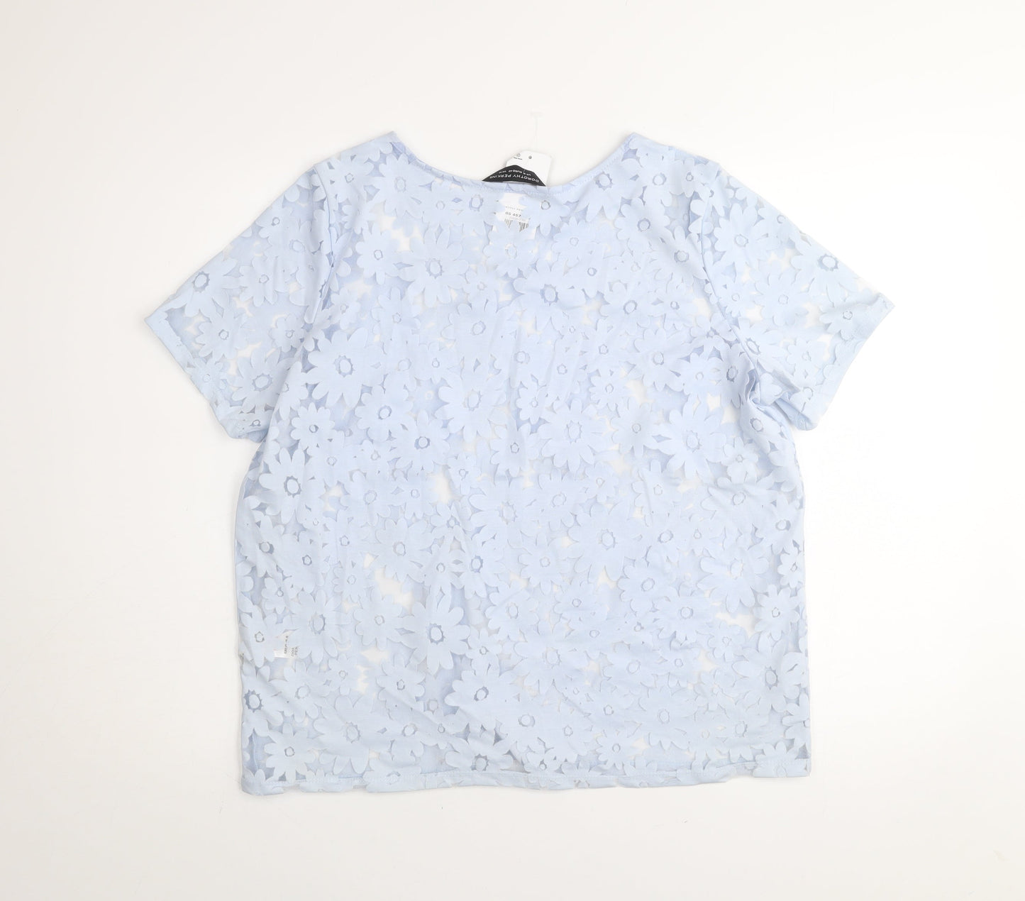 Dorothy Perkins Women Blue Floral Lace Short Sleeve T-Shirt UK 14