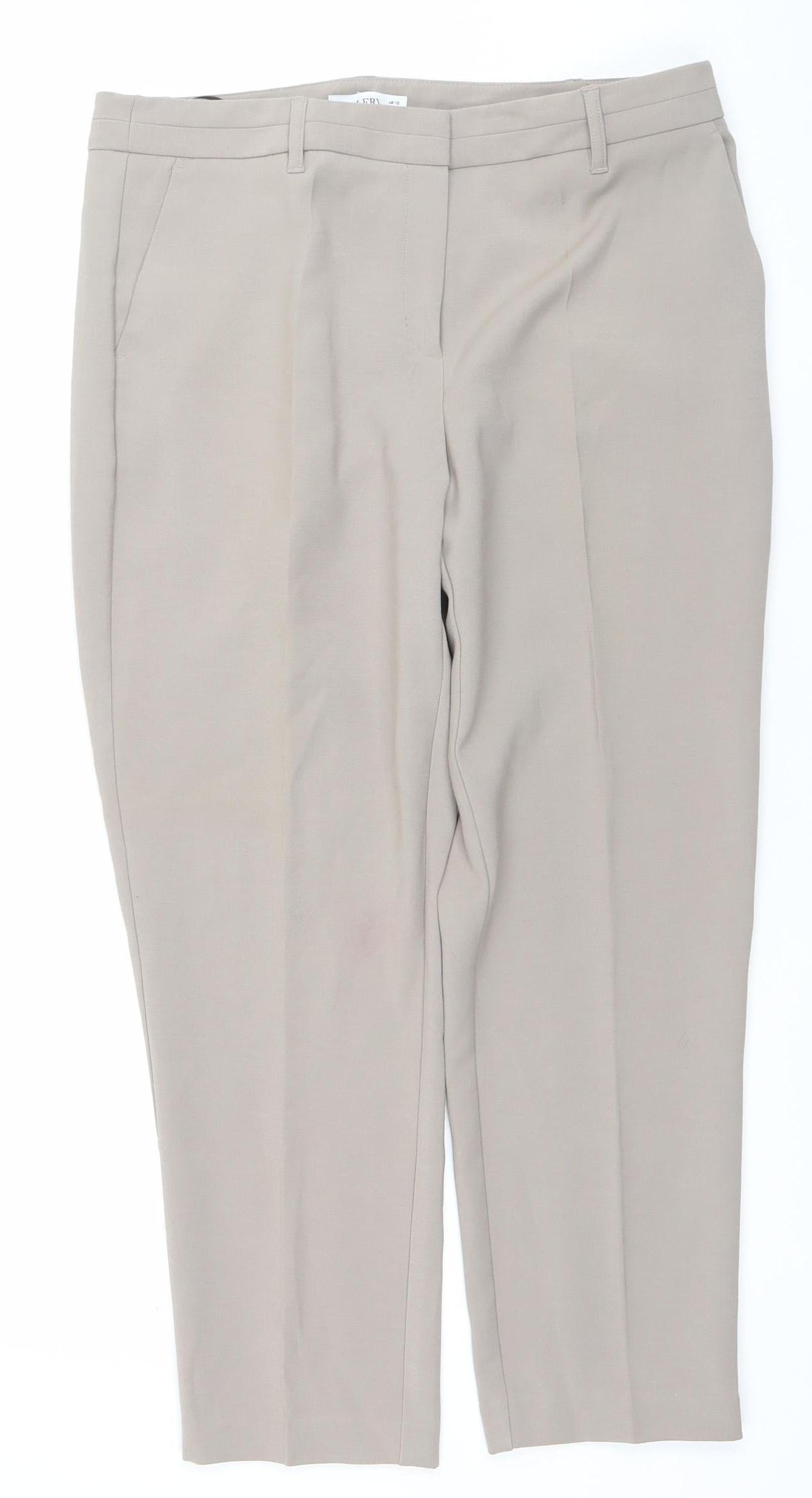 Gallery Women Beige Size 12 Straight Leg Polyester Blend Trousers