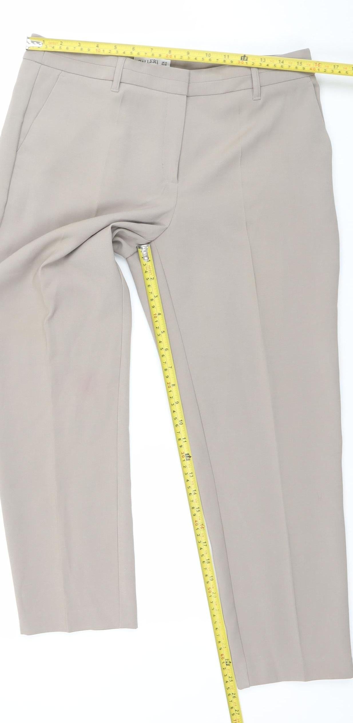 Gallery Women Beige Size 12 Straight Leg Polyester Blend Trousers