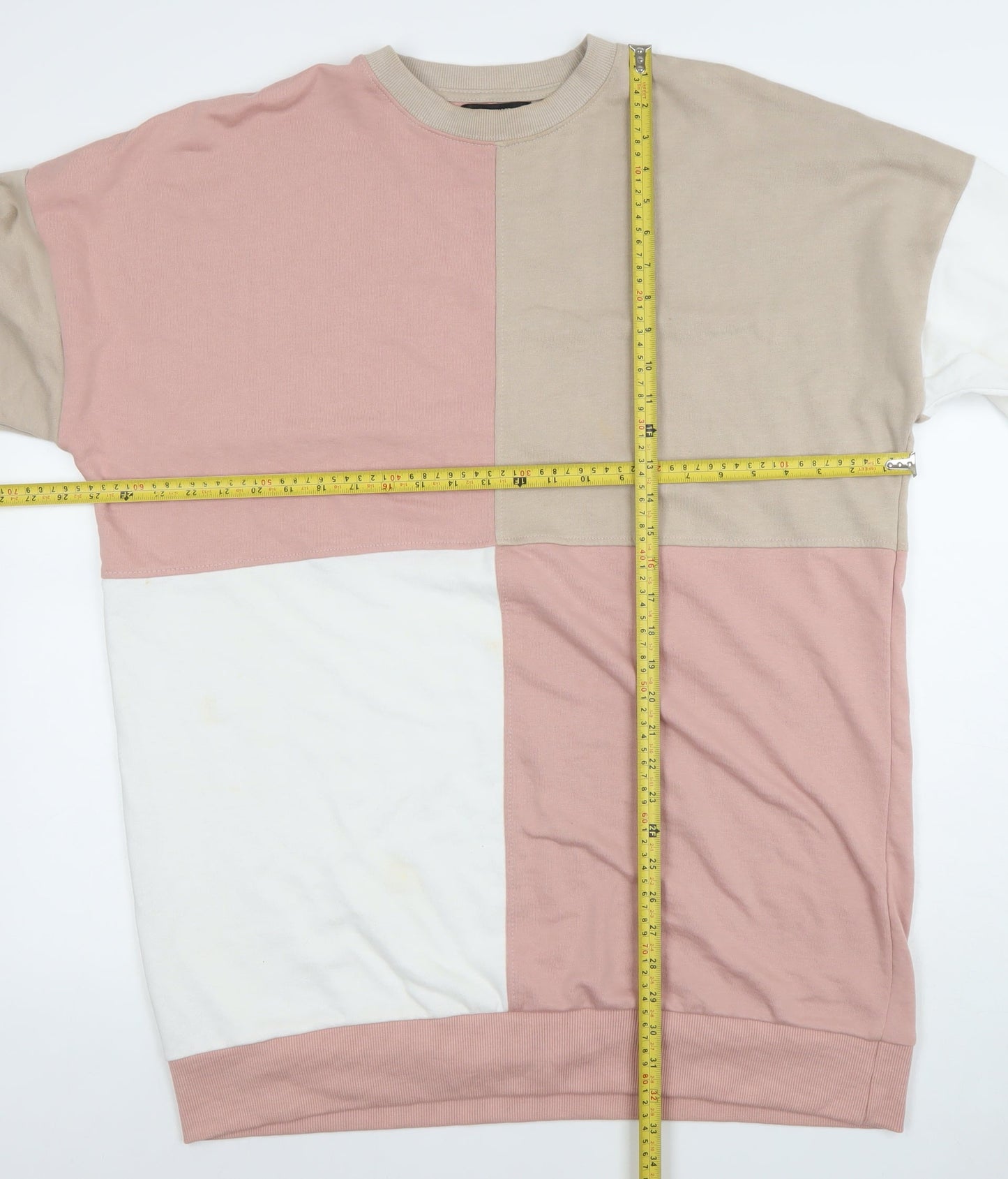 Missguided Women’s Beige Pink Colourblock Pullover Sweatshirt UK 14