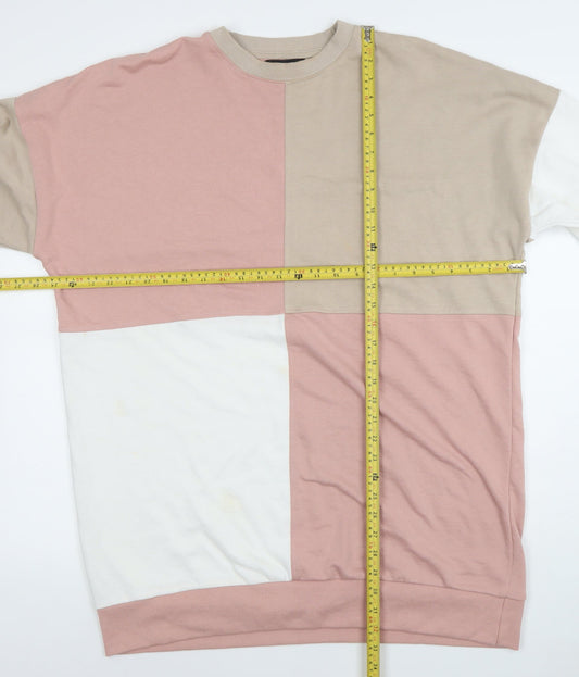 Missguided Women’s Beige Pink Colourblock Pullover Sweatshirt UK 14