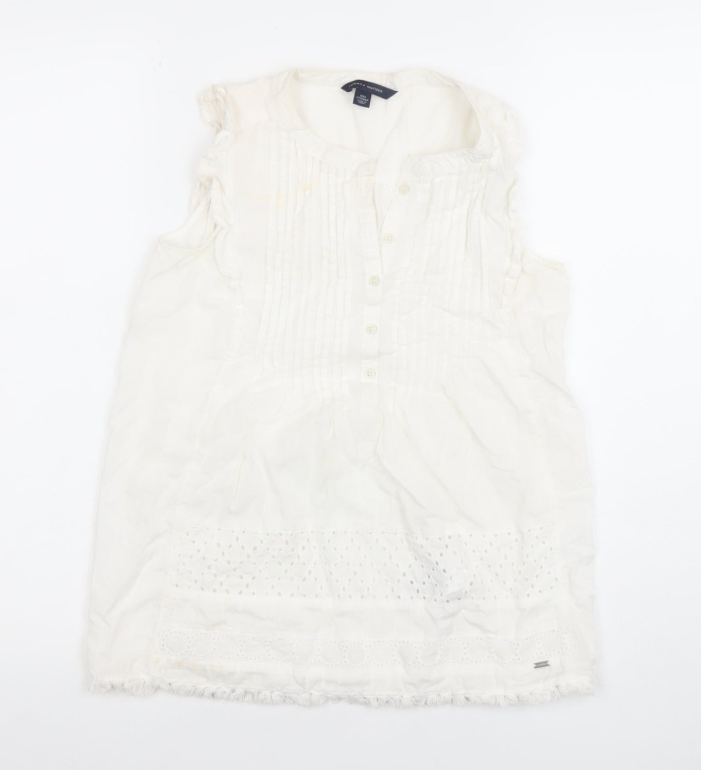 Tommy Hilfiger Women’s White Cotton Sleeveless Tunic Blouse 2XS