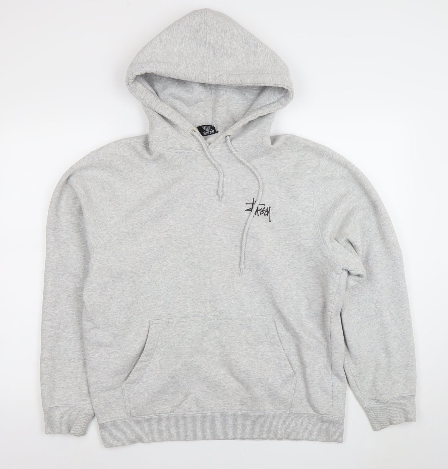 Stussy Mens Grey Pullover Hoodie Size M Logo Streetwear Fleece