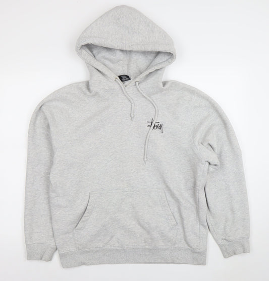 Stussy Mens Grey Pullover Hoodie Size M Logo Streetwear Fleece