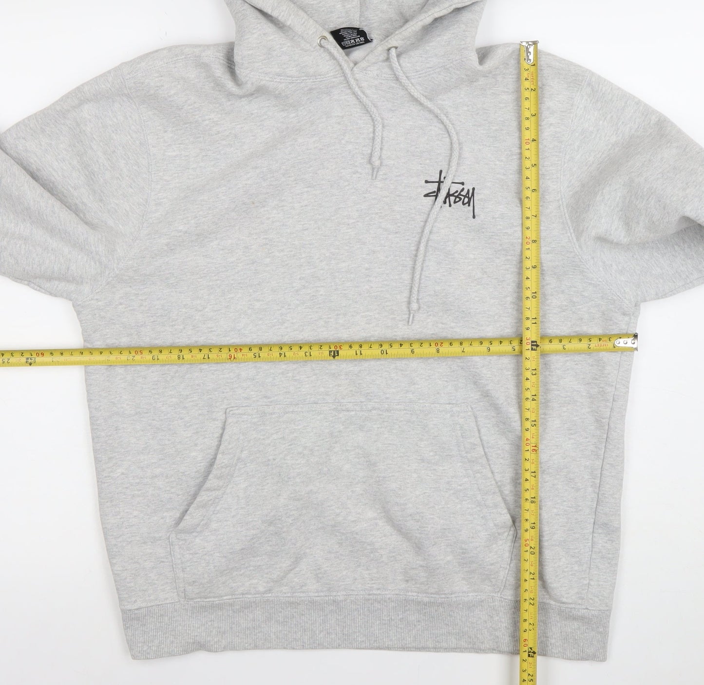 Stussy Mens Grey Pullover Hoodie Size M Logo Streetwear Fleece