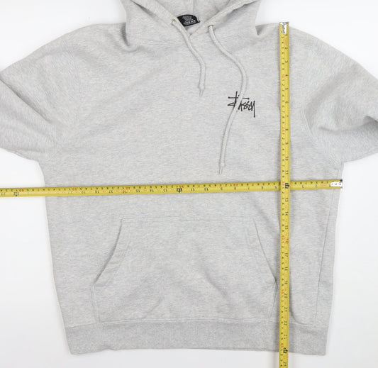 Stussy Mens Grey Pullover Hoodie Size M Logo Streetwear Fleece