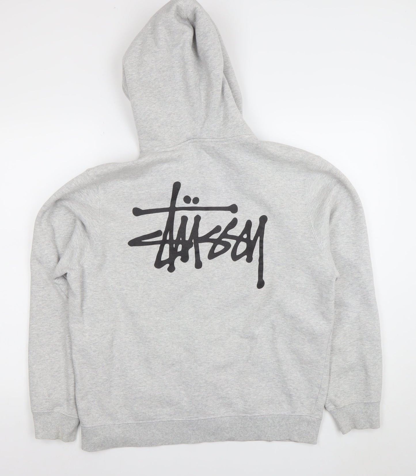 Stussy Mens Grey Pullover Hoodie Size M Logo Streetwear Fleece