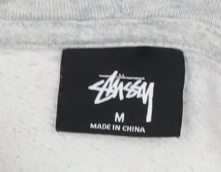 Stussy Mens Grey Pullover Hoodie Size M Logo Streetwear Fleece