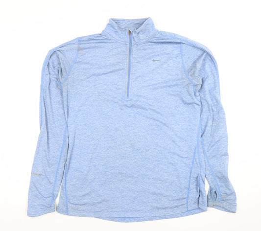 Nike Women's Blue Dri-FIT Long Sleeve 1/4 Zip Running Top Size L