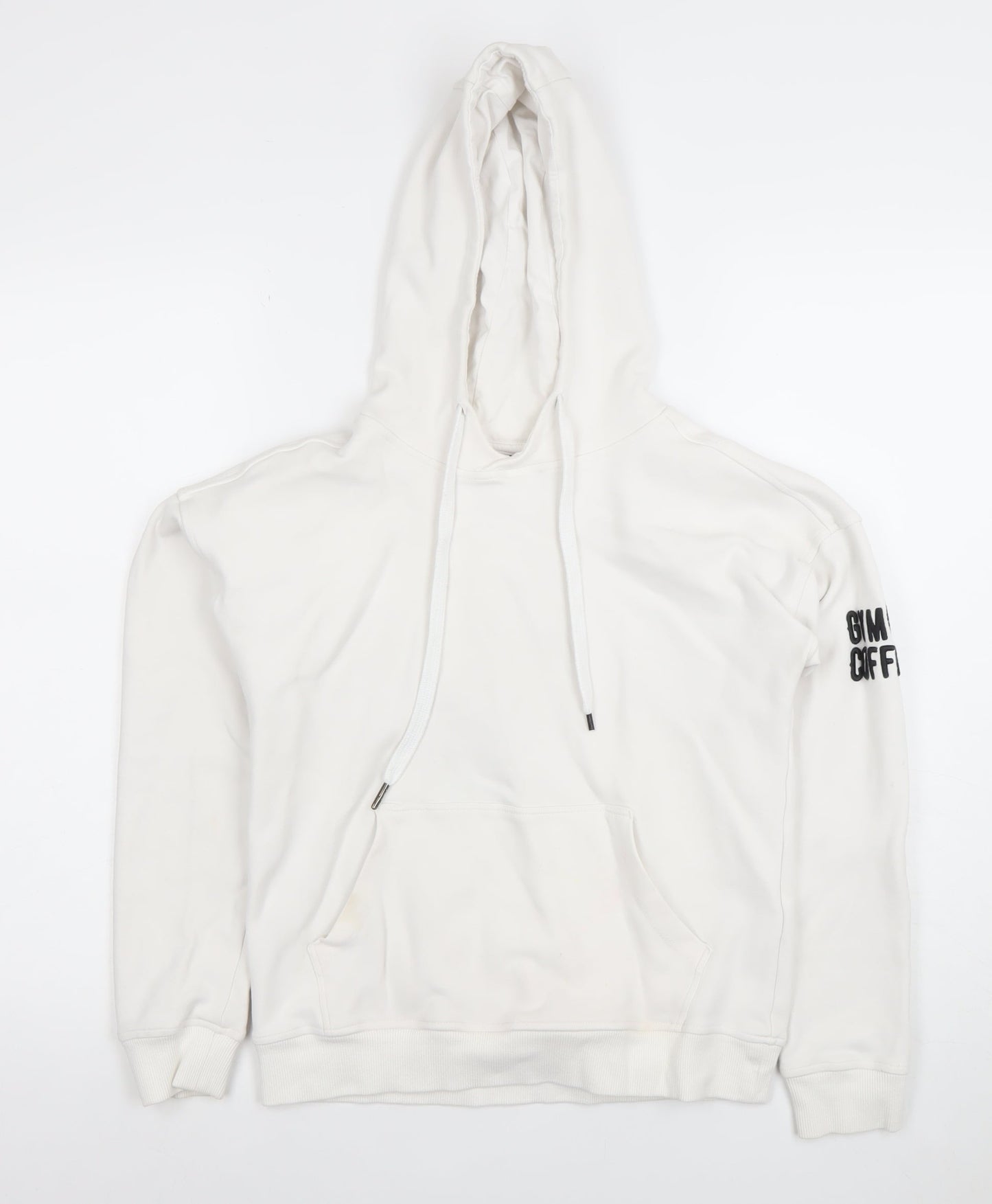 Gym+Coffee Women White Pullover Hoodie Size S Cotton Blend Athleisure