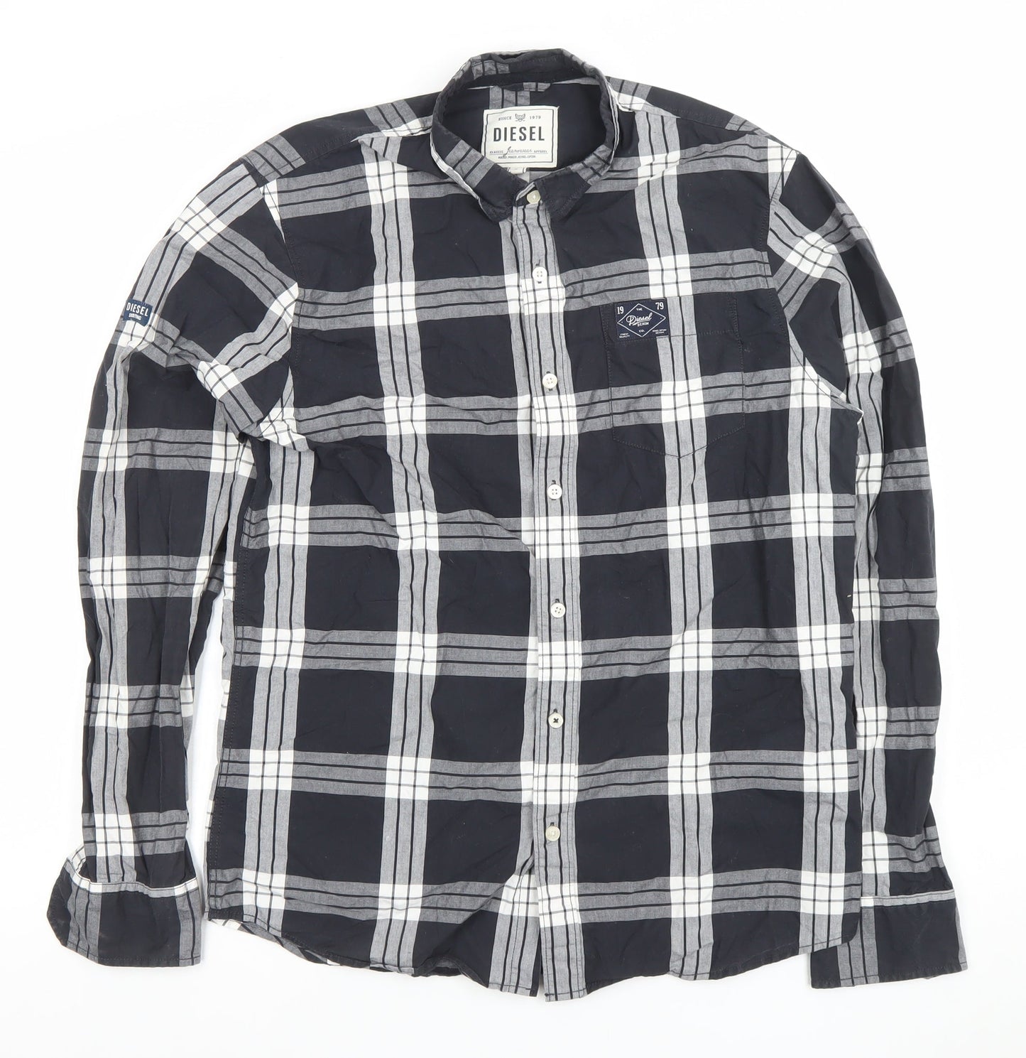 Diesel Men's Black Check Long Sleeve Cotton Button-Up Shirt Size L