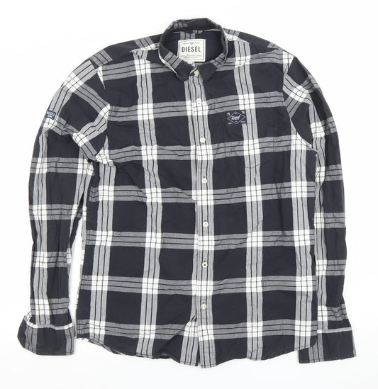 Diesel Men's Black Check Long Sleeve Cotton Button-Up Shirt Size L