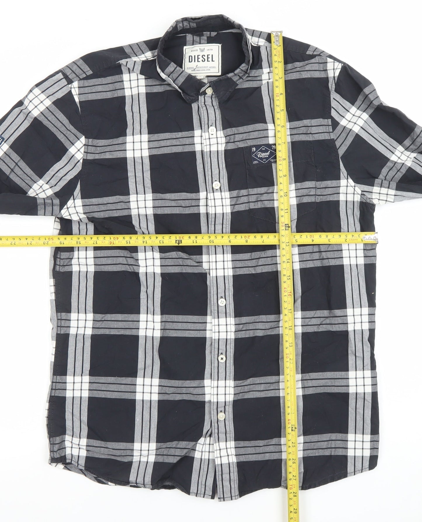 Diesel Men's Black Check Long Sleeve Cotton Button-Up Shirt Size L