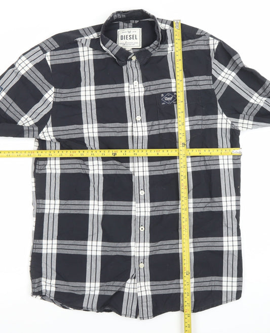 Diesel Men's Black Check Long Sleeve Cotton Button-Up Shirt Size L