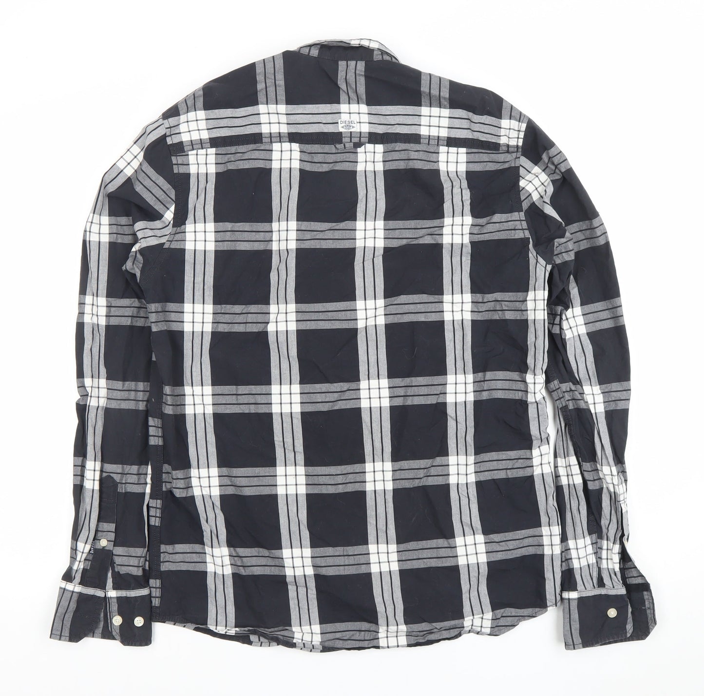 Diesel Men's Black Check Long Sleeve Cotton Button-Up Shirt Size L