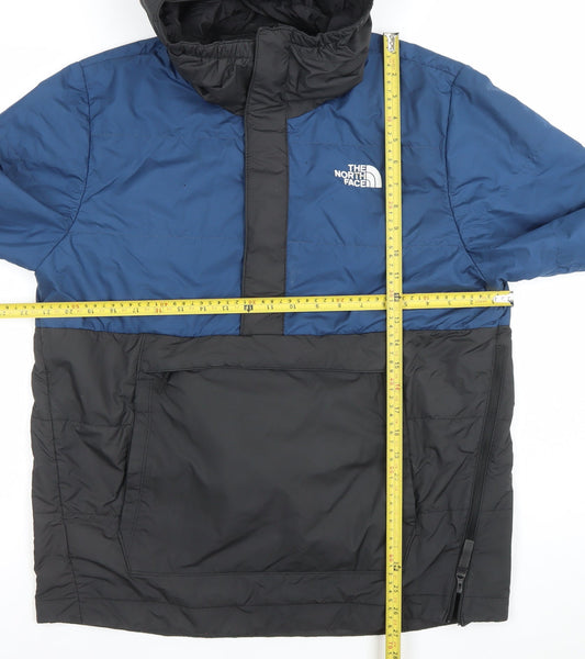 The North Face Mens Blue Black Hooded Puffer Jacket Size M