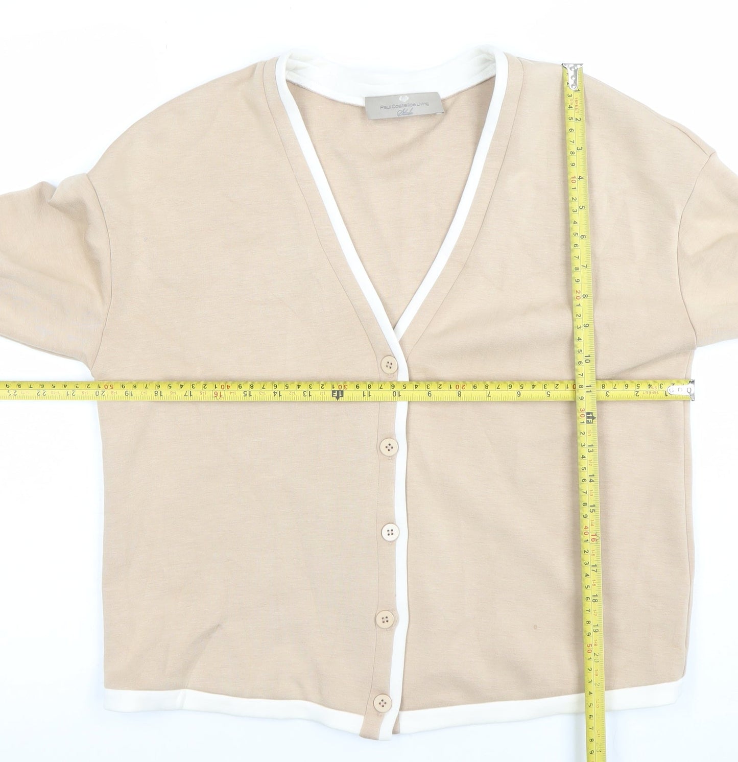 Paul Costelloe Living Women's Beige V-Neck Cardigan S