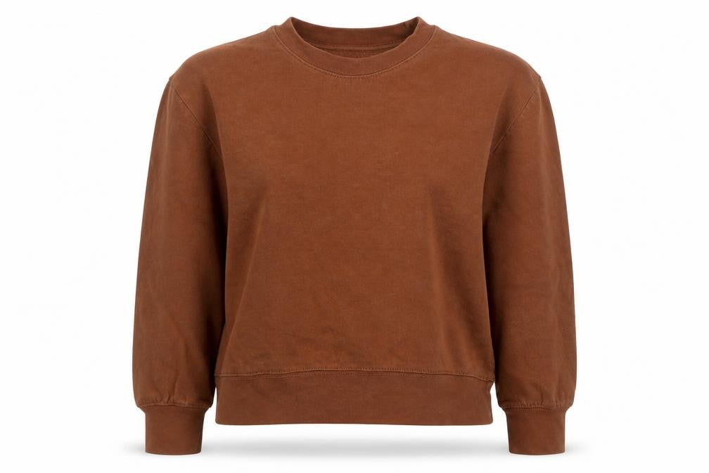 Zara Women Brown Pullover Sweatshirt Size L Crew Neck Cotton Blend