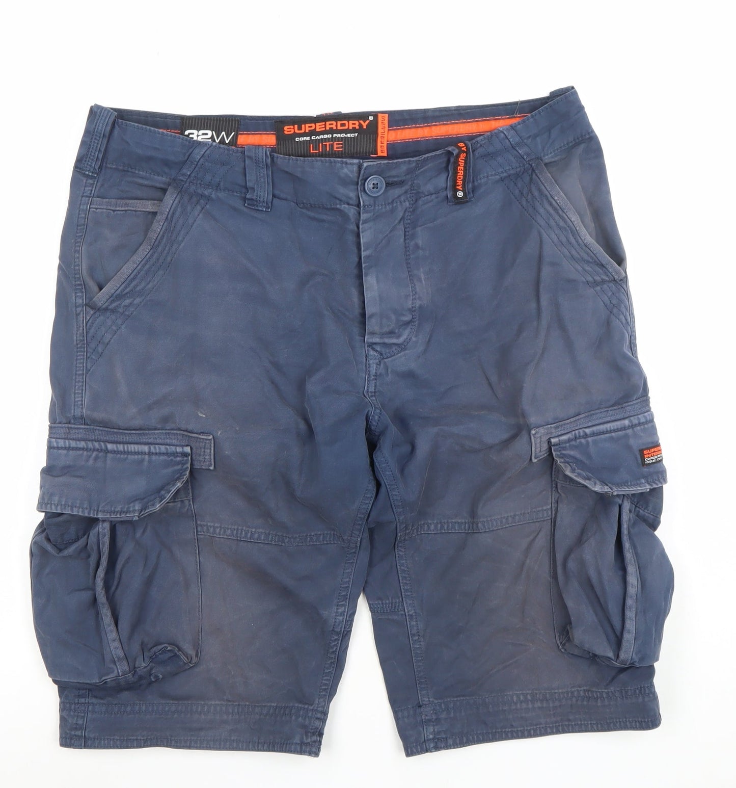 Superdry Men Blue Cargo Shorts 32 Regular Fit Cotton Stretch