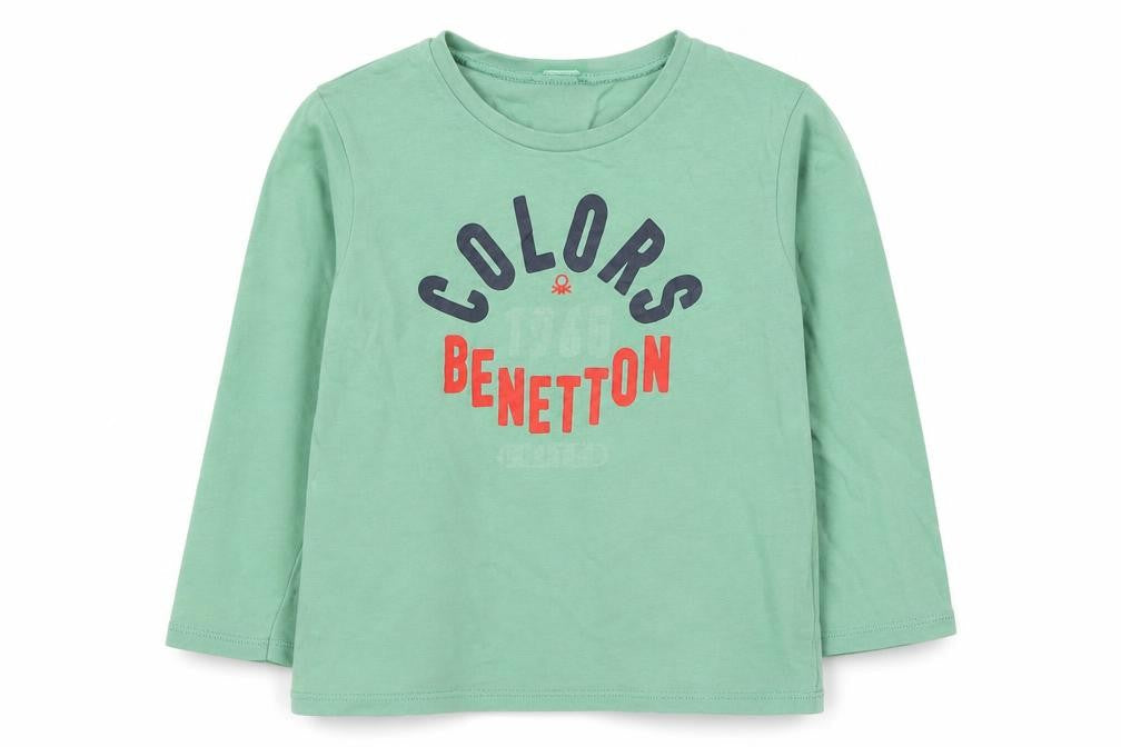 United Colors of Benetton Boys Green Long Sleeve Cotton T-Shirt 4-5 Years Casual Crew Neck