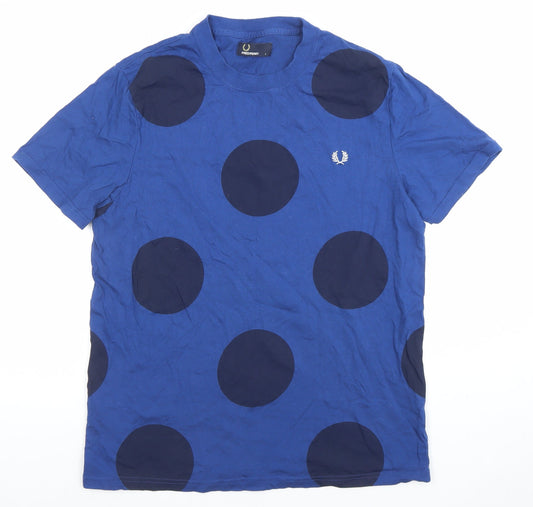 Fred Perry Men's Blue Polka Dot Cotton T-Shirt Size L
