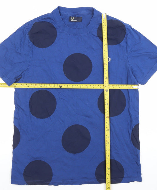 Fred Perry Men's Blue Polka Dot Cotton T-Shirt Size L