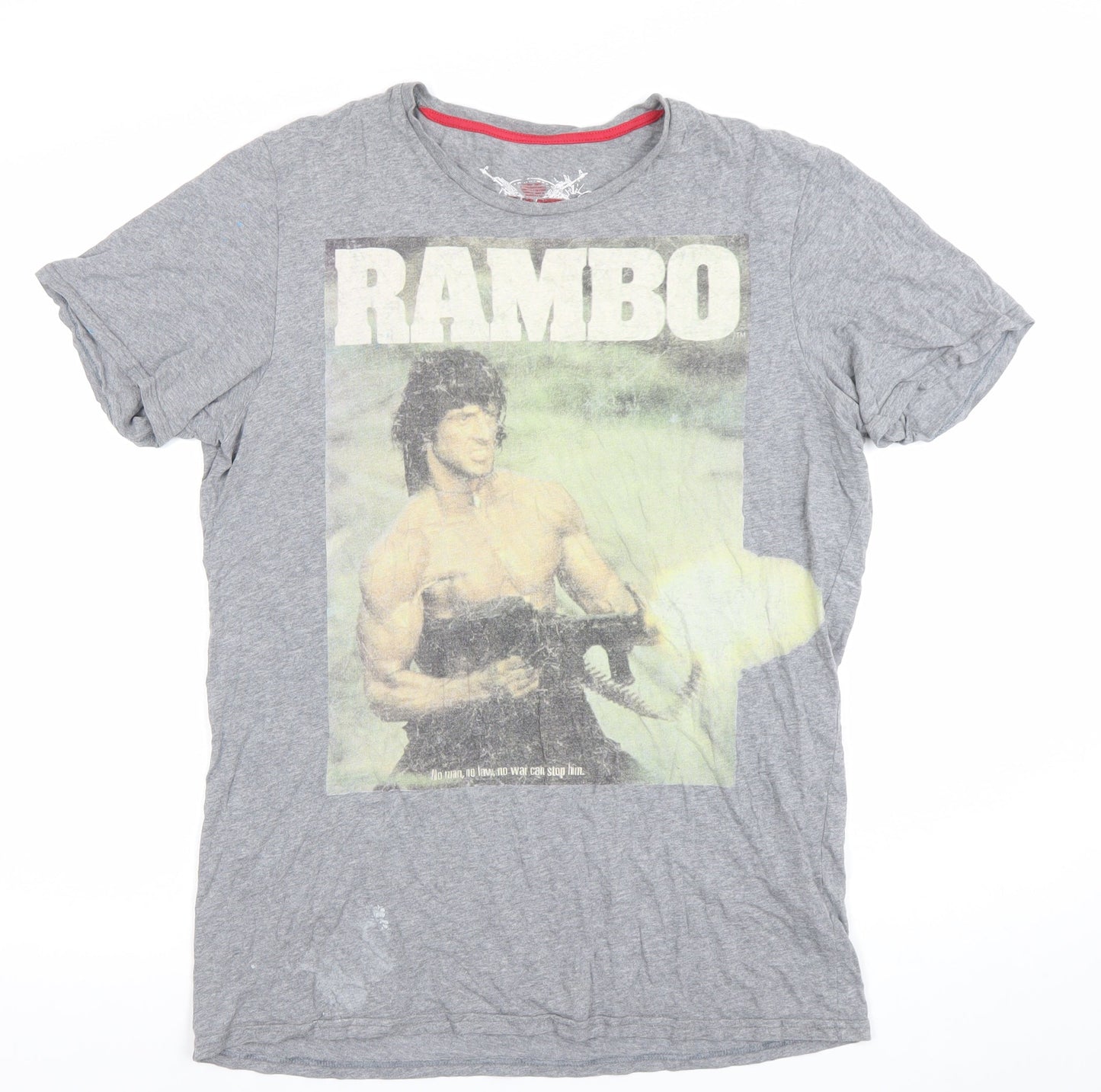 Bershka Men's Grey Rambo Graphic Print XL T-Shirt