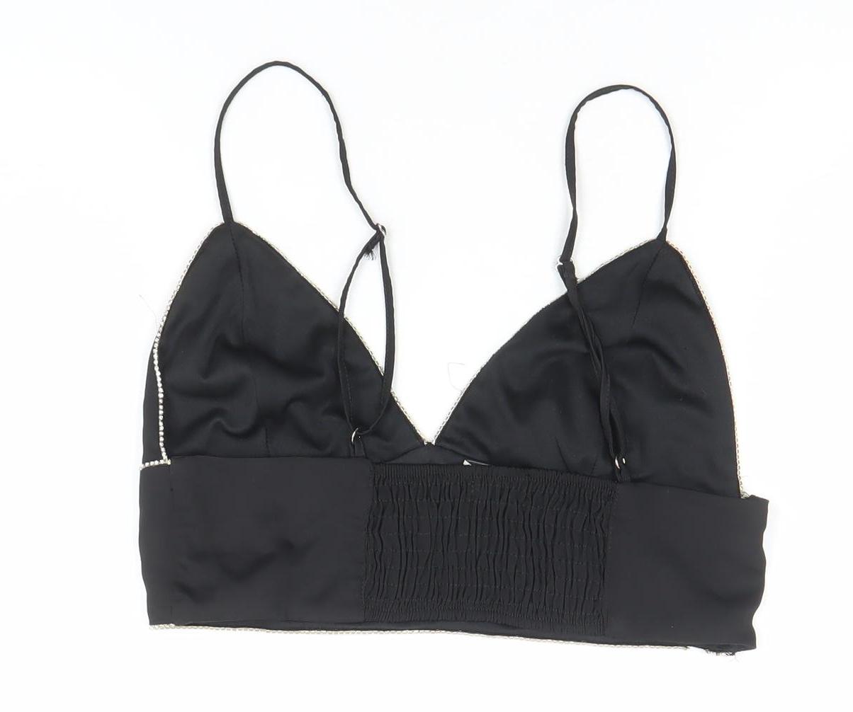 Pull&Bear Women’s Black V-Neck Beaded Camisole Top Size 10