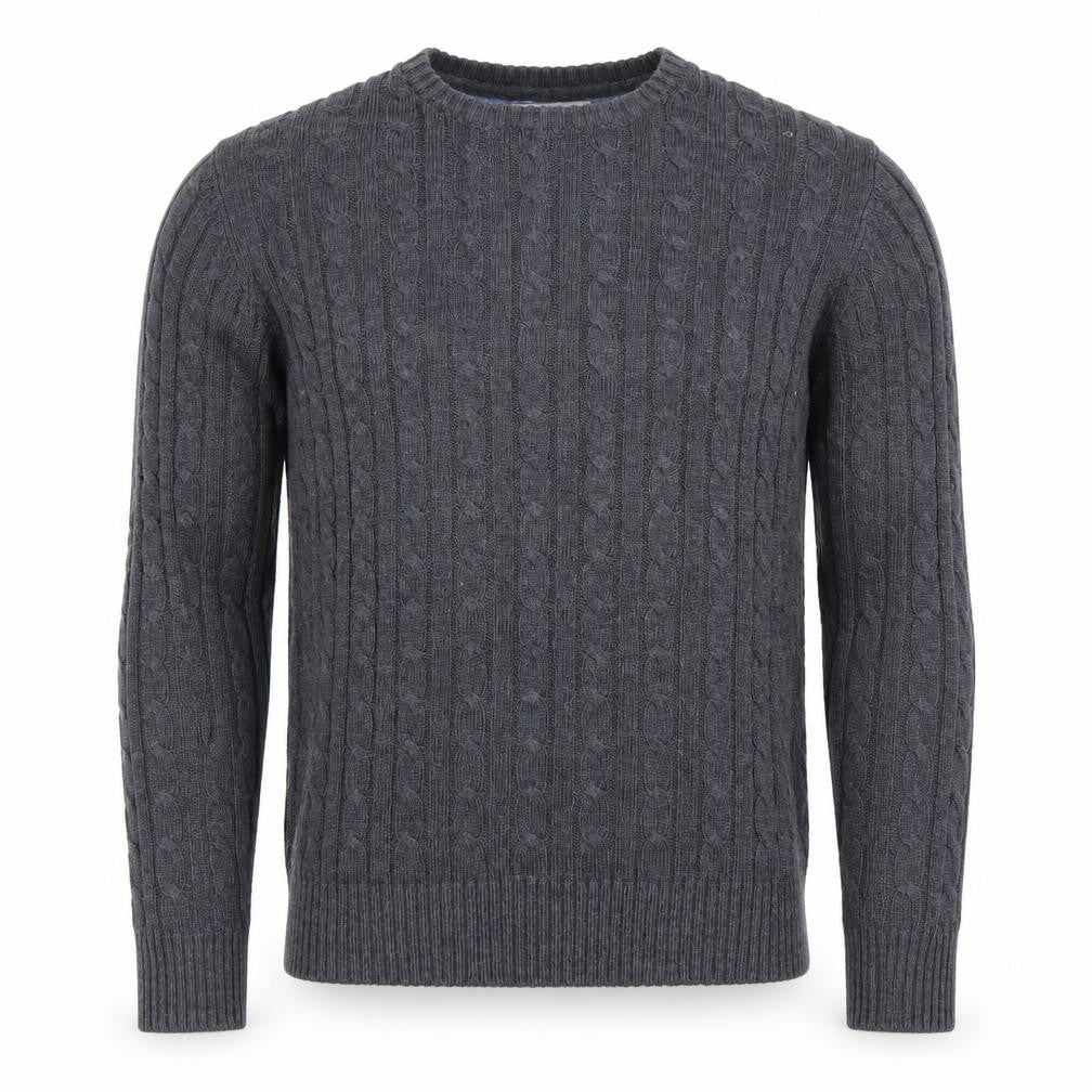 Kangaroo Poo Men’s Grey Cable Knit Crew Neck Acrylic Jumper Size M