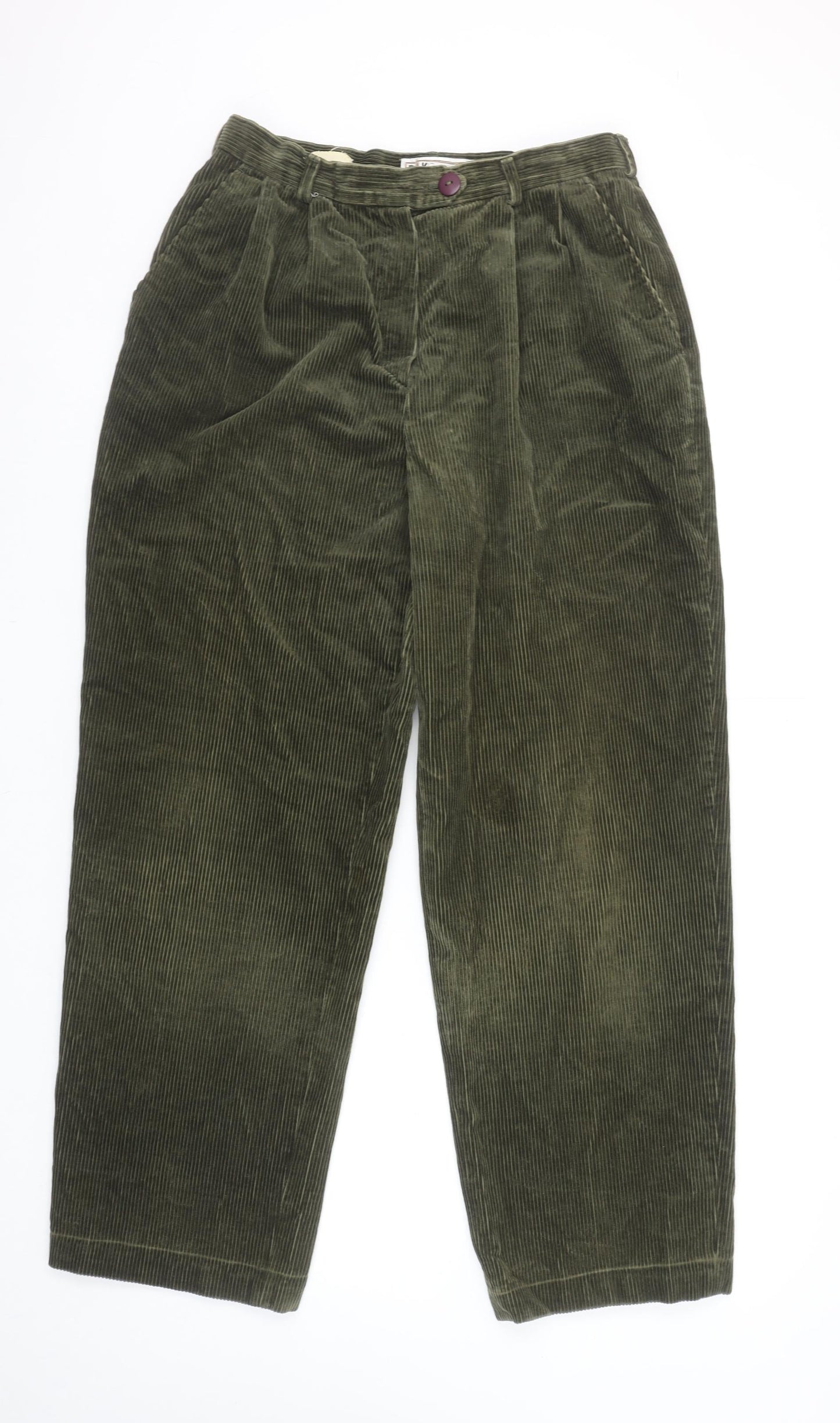 DAKS London Women's Green Corduroy Pleated Trousers Size 16