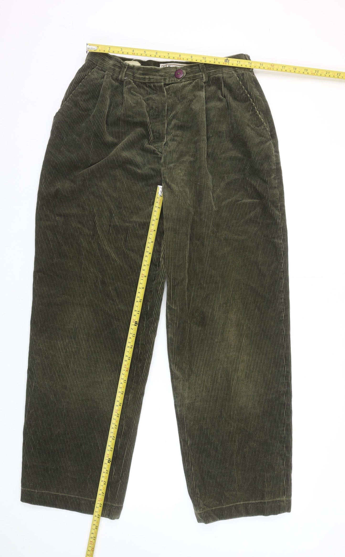 DAKS London Women's Green Corduroy Pleated Trousers Size 16