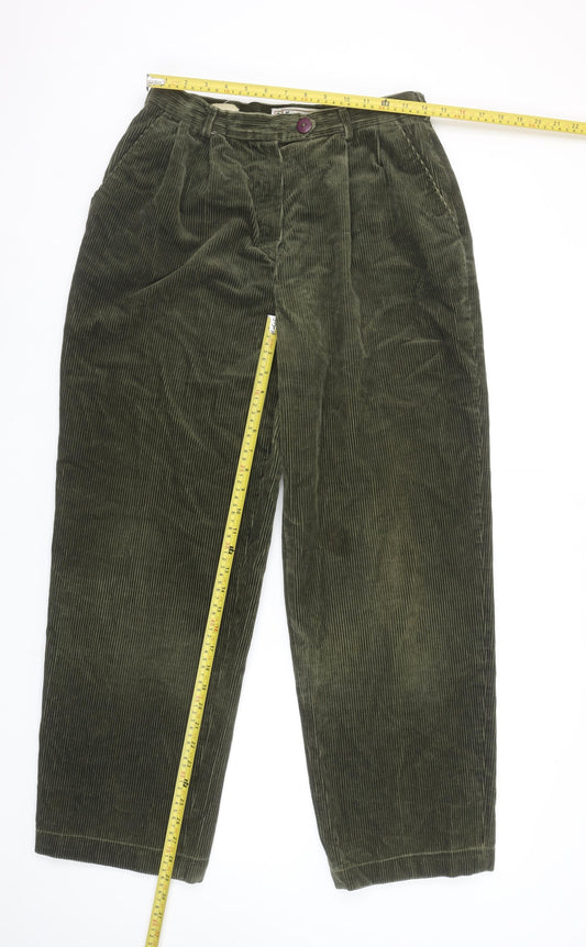 DAKS London Women's Green Corduroy Pleated Trousers Size 16
