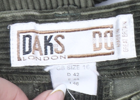 DAKS London Women's Green Corduroy Pleated Trousers Size 16